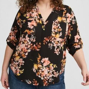 Torrid Black and Peach Floral Blouse